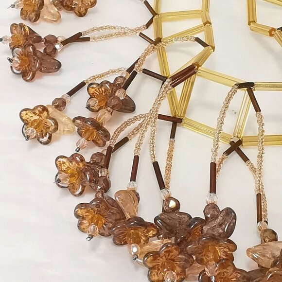 CZECH Amber glass flower cascade choker necklace collier - Picture 5 of 8